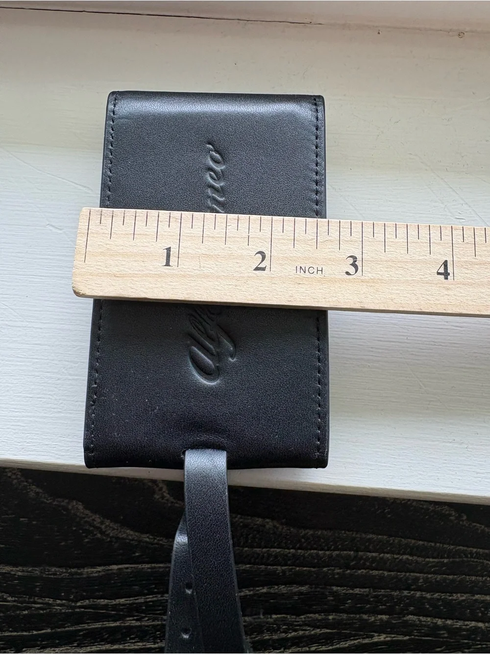 New Italian Alfa Romeo Black Leather Luggage Tag Travel Silver Hardware